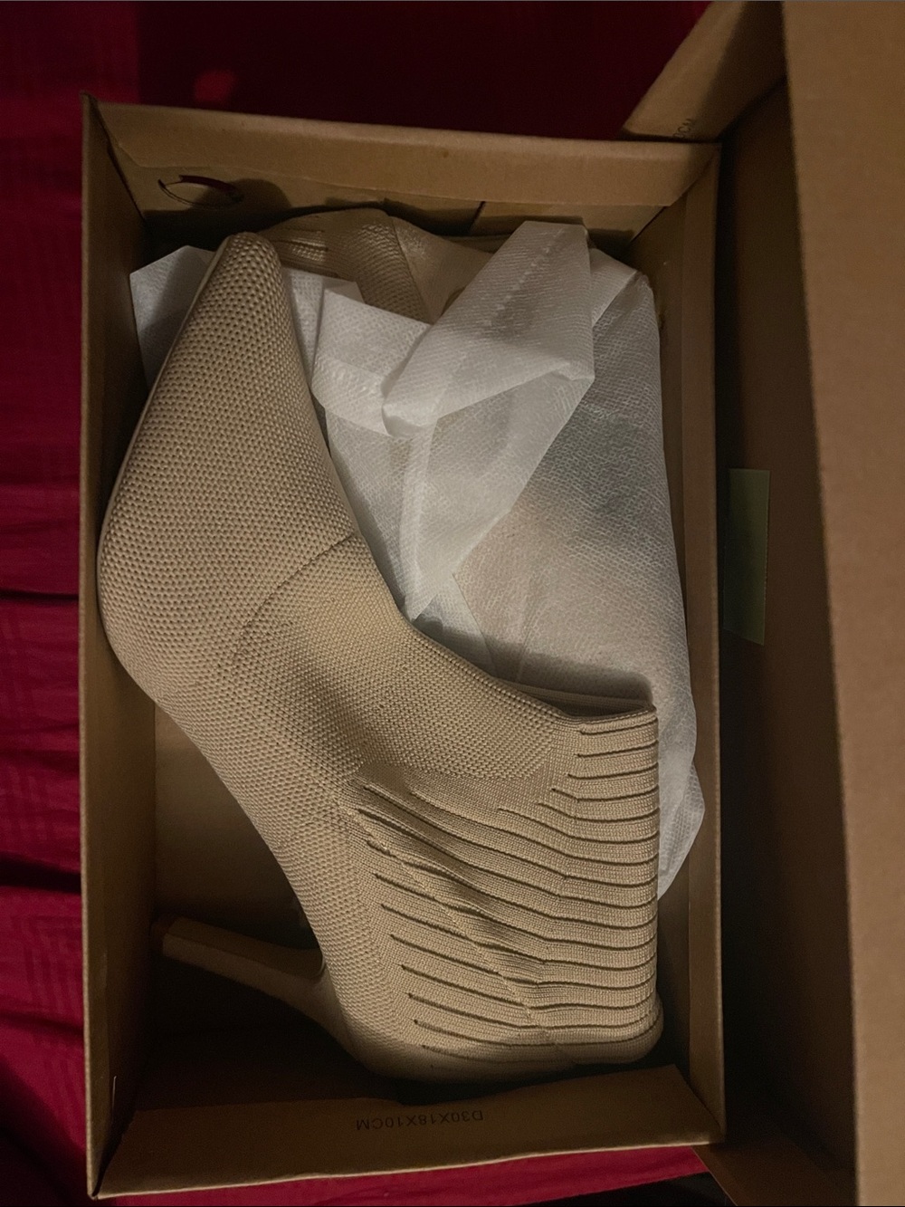 Beige Knit Pointed-Toe Sock Bootie - Women's Fashion Heel